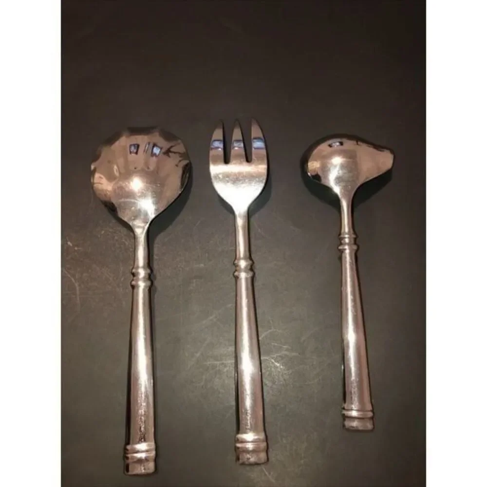 Artisan Ware  Forged Stainless Serving Spoon, Fork And Gravy Spoon, Set If 3